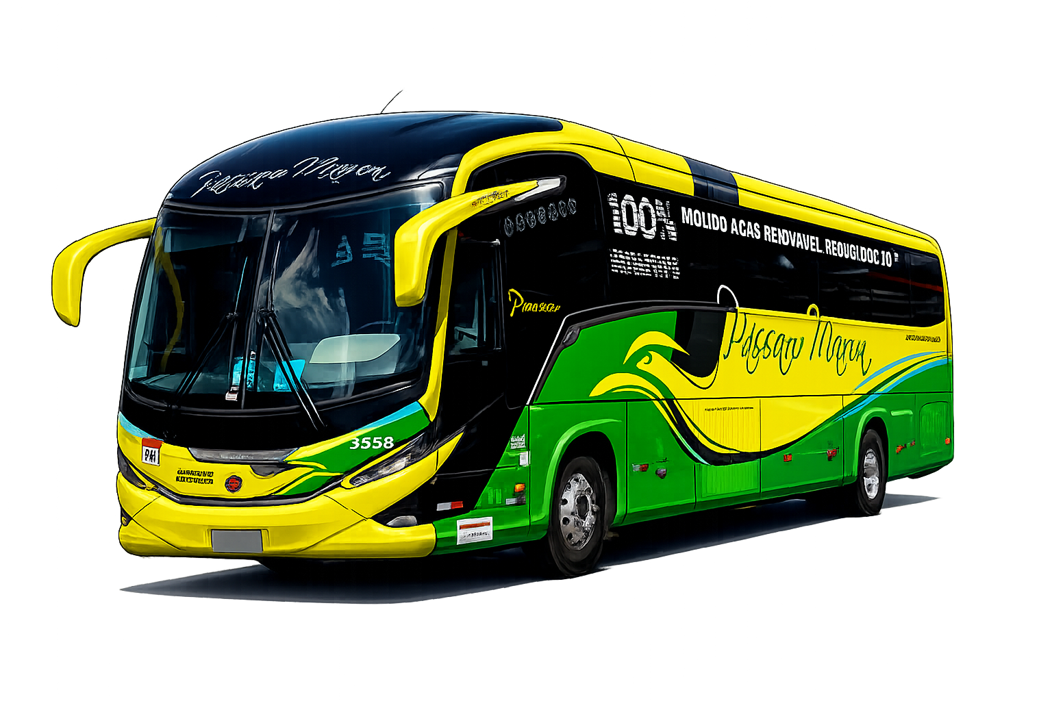 Ônibus Pássaro Marron com identidade visual da Seleção